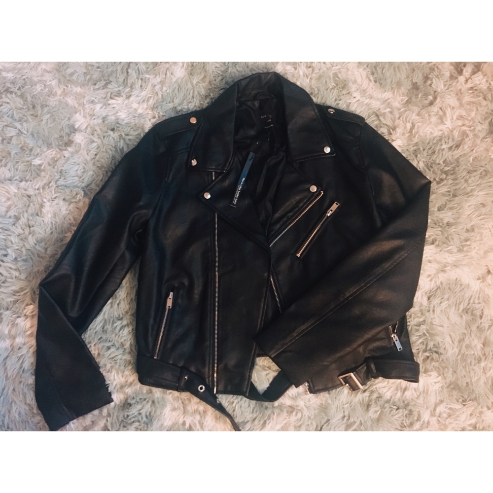 Faux leather jacket, size : Large